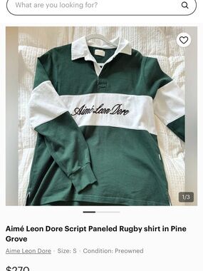 Aime Leon Dore Forest Green & White Script Rugby Top - size S